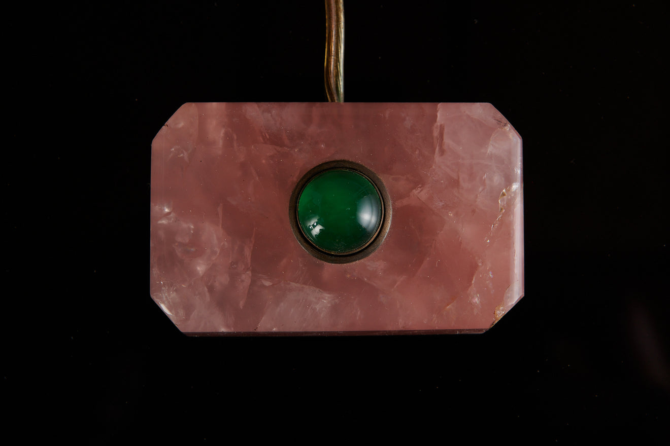 RUSSIAN ROSE QUARTZ AND GREEN STONE BELL PUSH